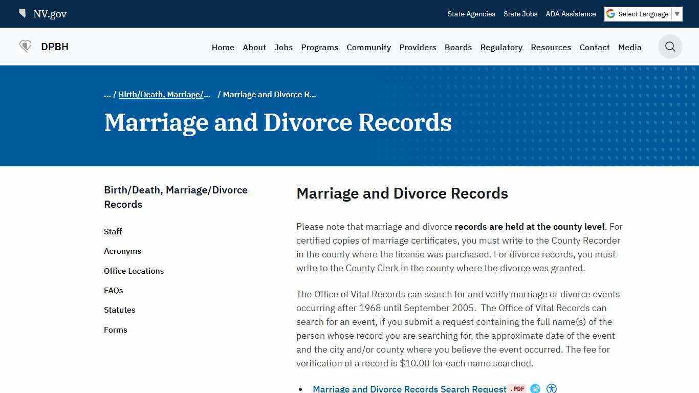Marriage and Divorce Records