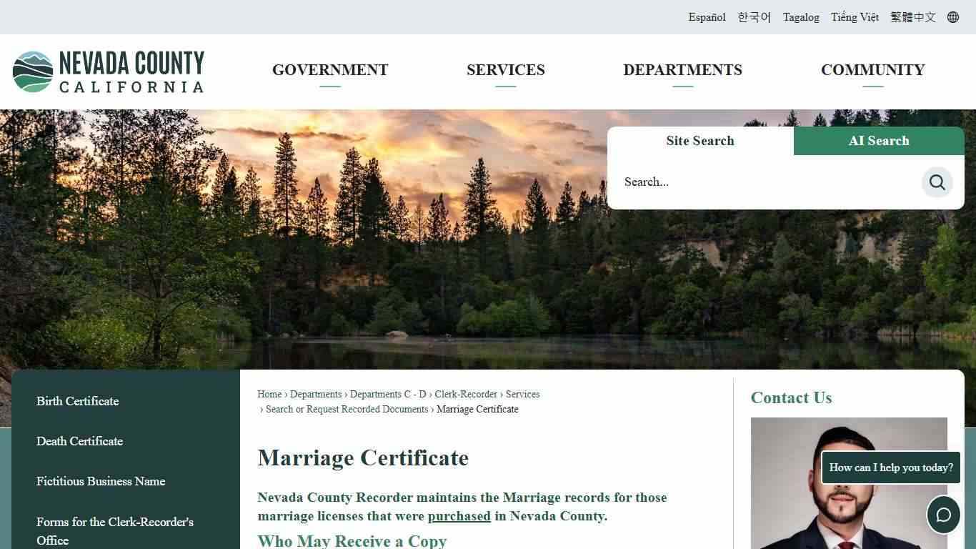 Marriage Certificate | Nevada County, CA